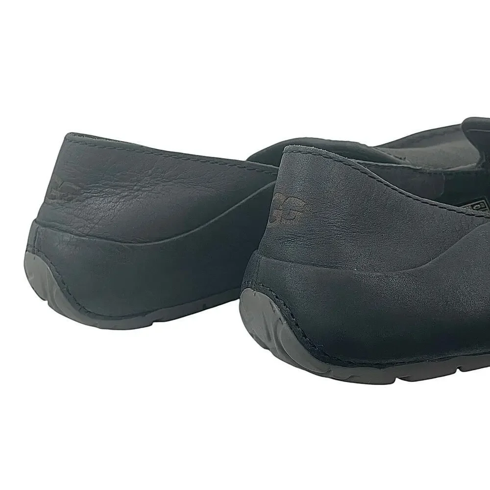UGG Hunley Moccasin Black Leather Men’s 8 Sheepskin Insole Indoor Outdoor Loafer